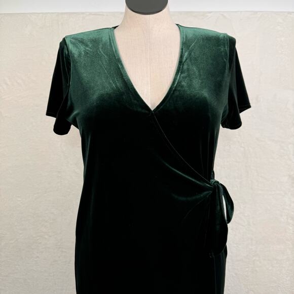 Madewell Velvet Side Tie Dress Green Mini Holiday Preppy Work Cocktail Size L - Picture 7 of 10